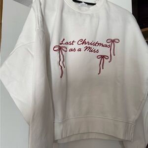 White Sweatshirt with Red Embroidery